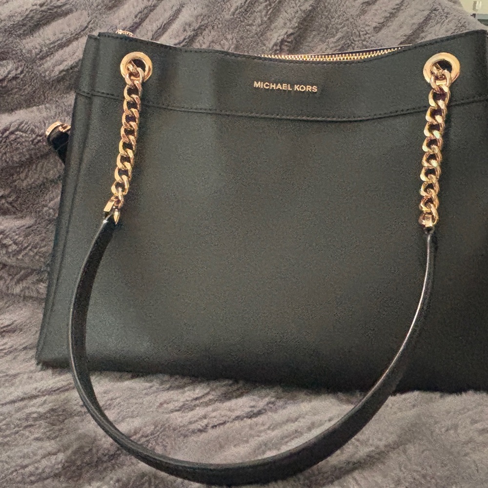 Michael Kors Black and Gold Shoulder Bag with Chain Details